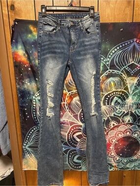 SHEIN Ripped Dark Blue Flared Jeans